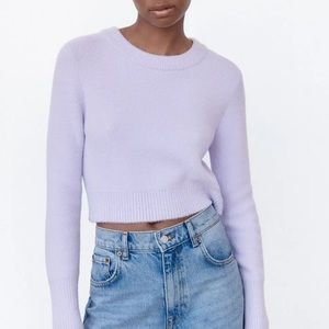 Zara Cropped Lavender Soft-Touch Long Sleeve Sweater